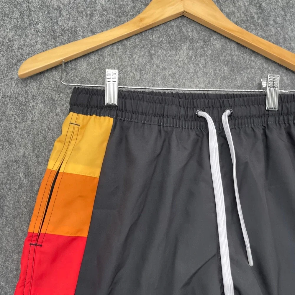 Duvin Shorts Mens XL Black Rainbow Stripe Swim Trunks Board Shorts Retro Style